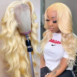 Gold 613 Blond Body Wave Lace Closure Wig Real Brazilian Human Hair Full Lace Front Wigs