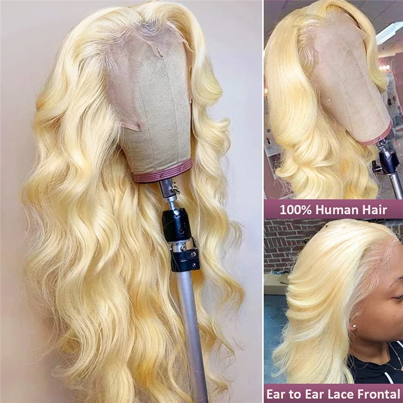 Gold 613 Blond Body Wave Lace Closure Wig Real Brazilian Human Hair Full Lace Front Wigs