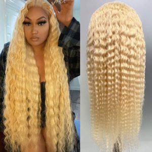 Glueless Deep Wave Blonde 613 Transparent HD Full Lace Front Virgin Human Hair Wigs