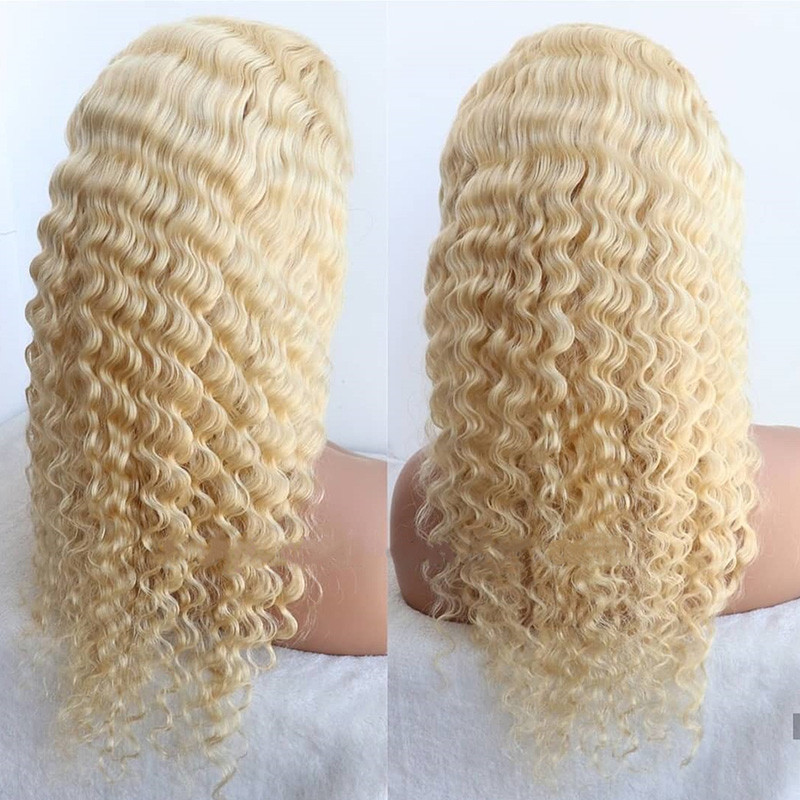 Glueless Deep Wave Blonde 613 Transparent HD Full Lace Front Virgin Human Hair Wigs