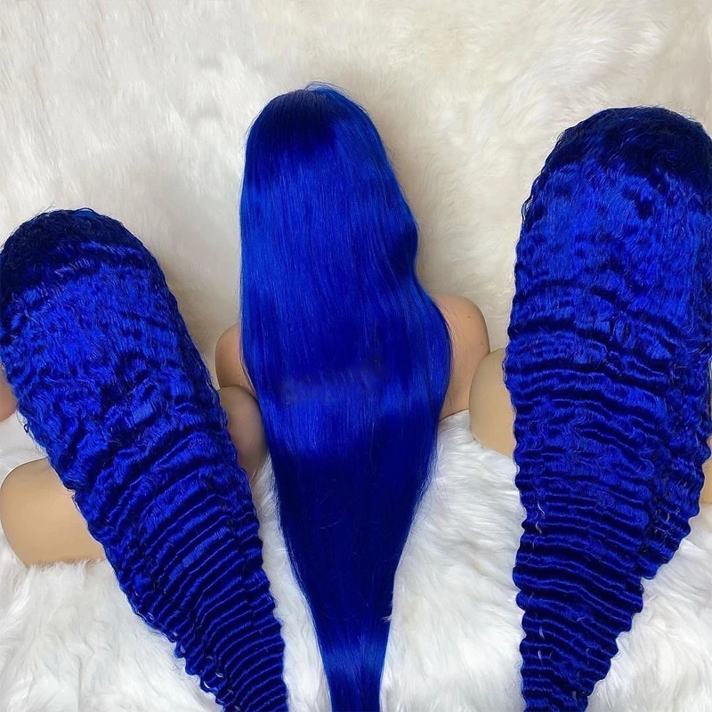 Blue Color Human Lace Front Wigs 40 Inch Long Blue Body Wave Wig