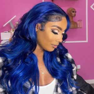 Blue Color Human Lace Front Wigs 40 Inch Long Blue Body Wave Wig
