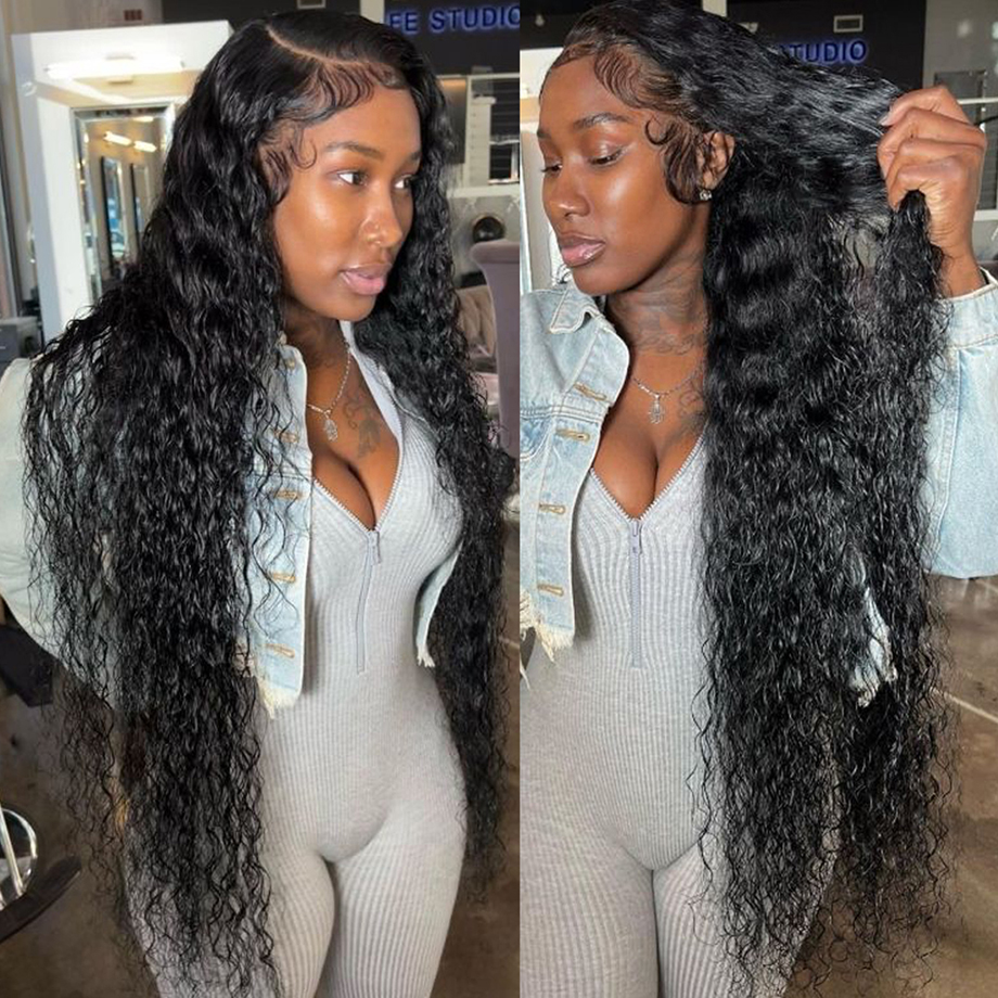 40 Inch Raw Indian Human Hair 13×6 Water Wave Lace Frontal Wigs With Baby Hair