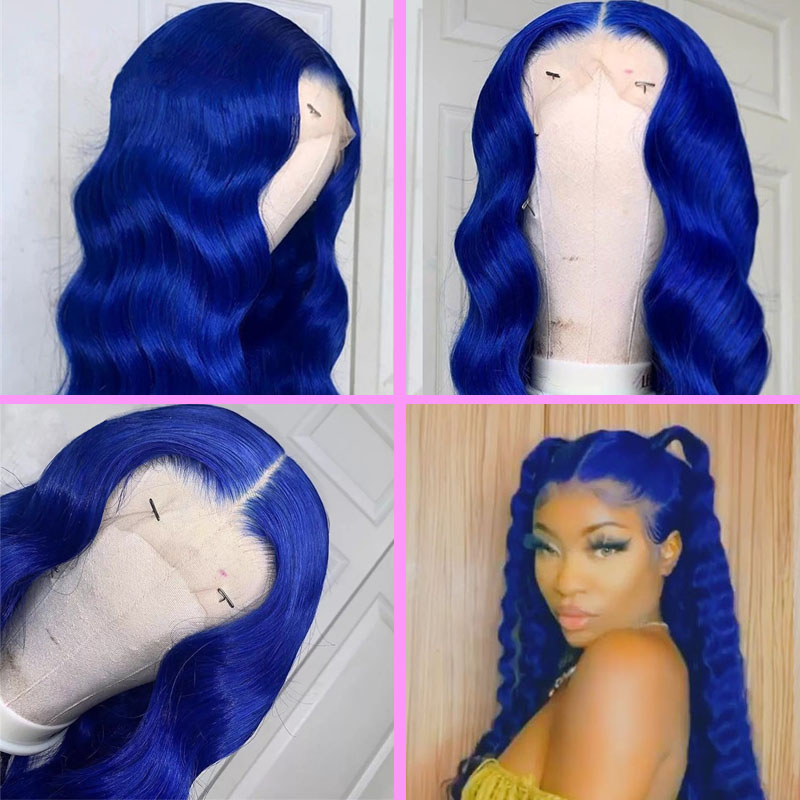 Blue Color Human Lace Front Wigs 40 Inch Long Blue Body Wave Wig - Colored Wigs - 1
