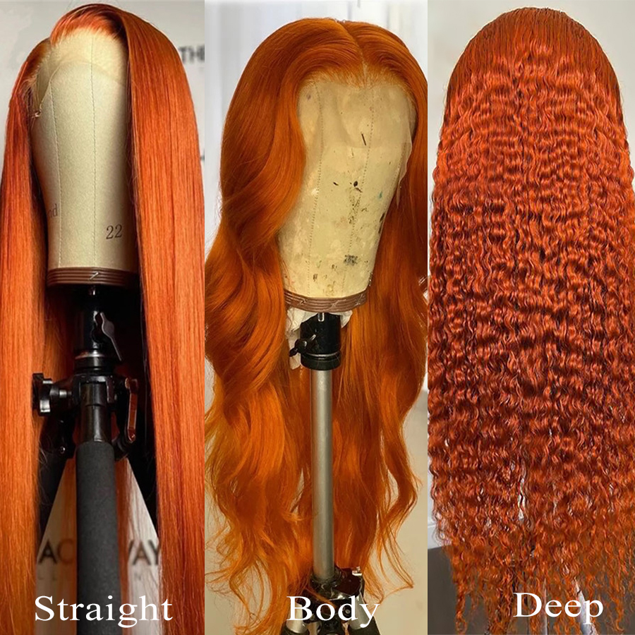 HD Lace Front Orange Ginger Wigs Virgin Human Hair Color Lace Frontal Wig
