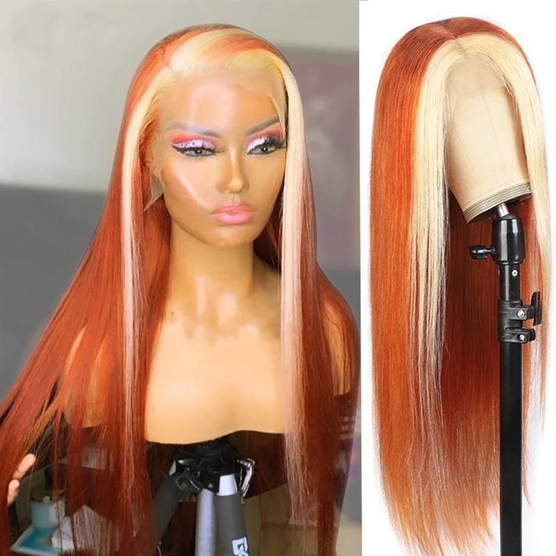 Ginger With Blonde Colored Highlight 613 Straight Lace Front Wig