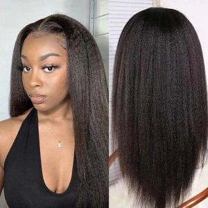 13×4 Kinky Straight Lace Frontal Human Hair Wigs 32 Inch for Woman