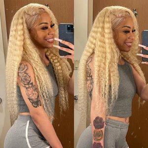 13×6 Kinky Curly 613 Lace Frontal Wig Blonde Human Hair