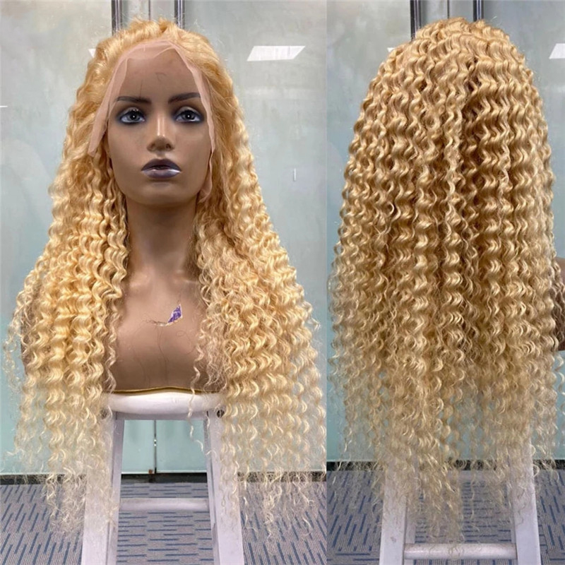 13×6 Kinky Curly 613 Lace Frontal Wig Blonde Human Hair