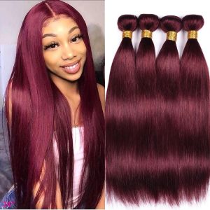 99J Brazilian Human Hair Bundles Burgundy Red Straight Hair Extensions