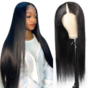 V part Lace Wig Breathable Thin Part Straight Human Hair Wig