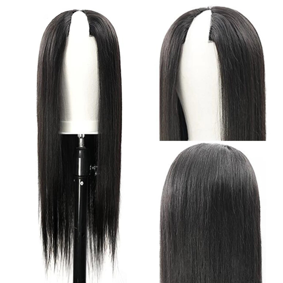 V part Lace Wig Breathable Thin Part Straight Human Hair Wig
