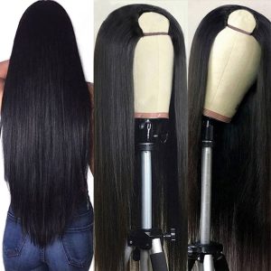 Virgin Cuticle Alligned Raw Human Hair U Part None Lace Wigs