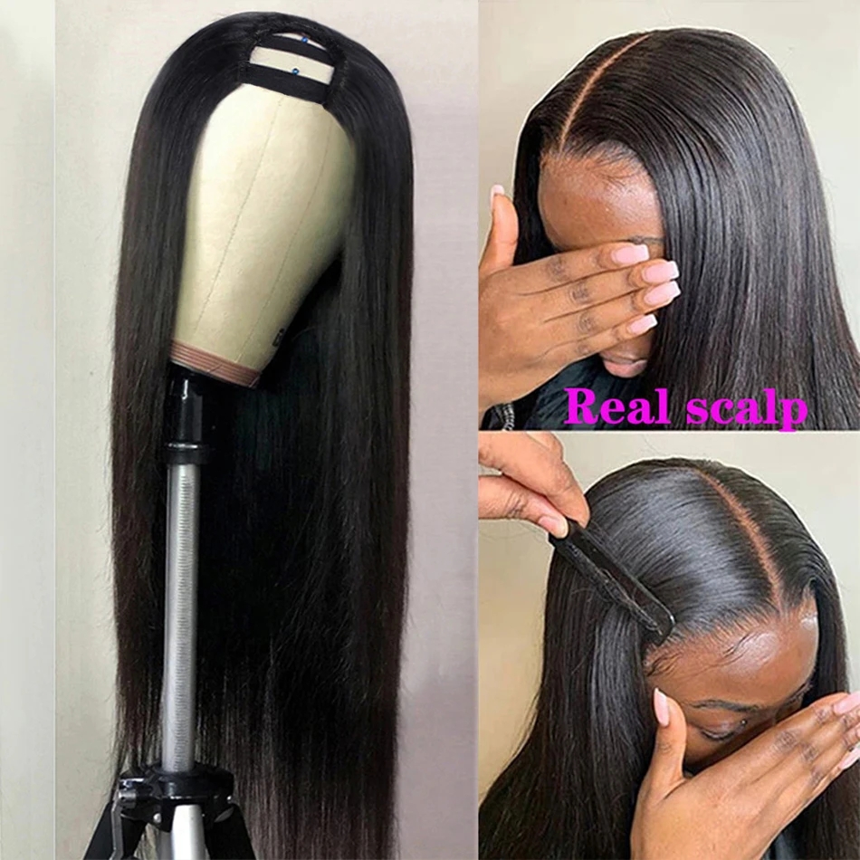 Virgin Cuticle Alligned Raw Human Hair U Part None Lace Wigs